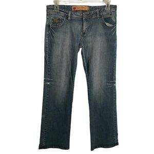 Y2K Apple Bottoms Juniors Jeans 9/10 Flared Leg Thick Stitch Embroidered Pockets